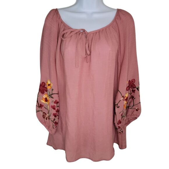 Olivia & Martin Floral Embroidered Peasant Top Blouse Boho Size 1x - Picture 1 of 7